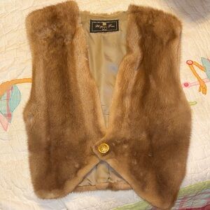 Vintage Brown Mink Fur Vest with Gold Button